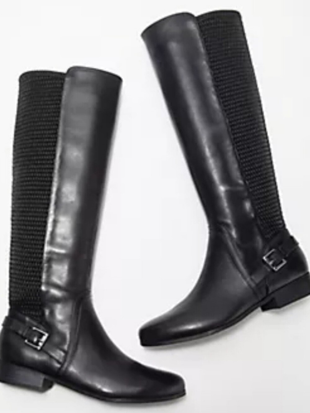 Isaac Mizrahi Knee High Boots 10 Wide Calf Black Leather Live Riding New $246